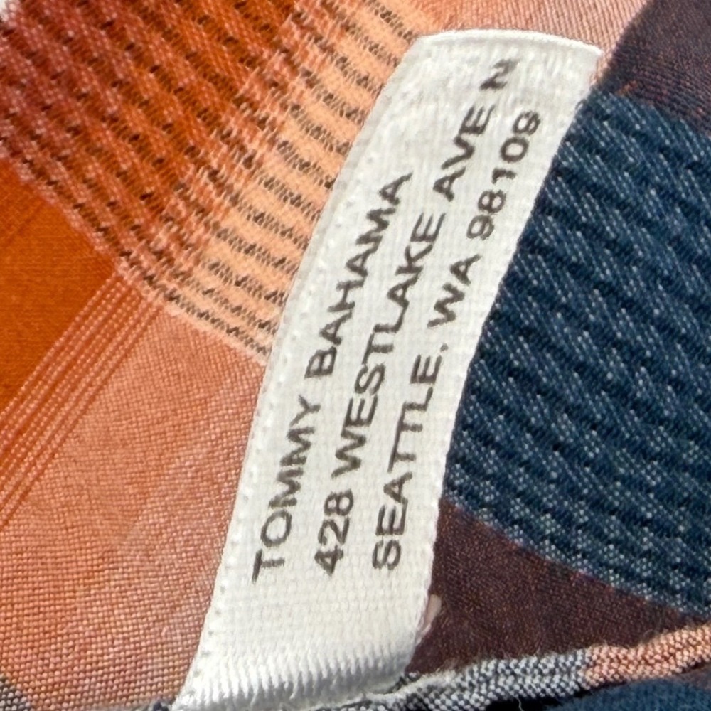 Tommy Bahama Mens Plaid Button Down Shirt Orange Blue Silk Blend Large T37816 - Picture 4 of 9